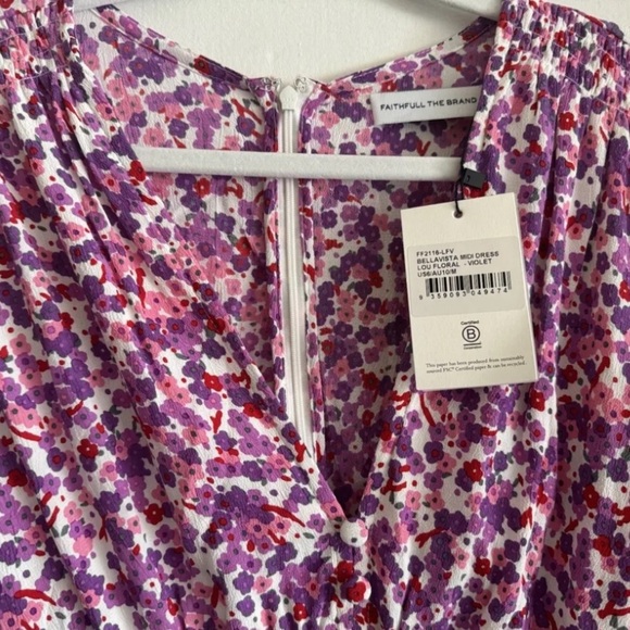 NWT Faithfull The Brand Bellavista Midi Dress Lou Floral Violet Size M - Picture 5 of 5